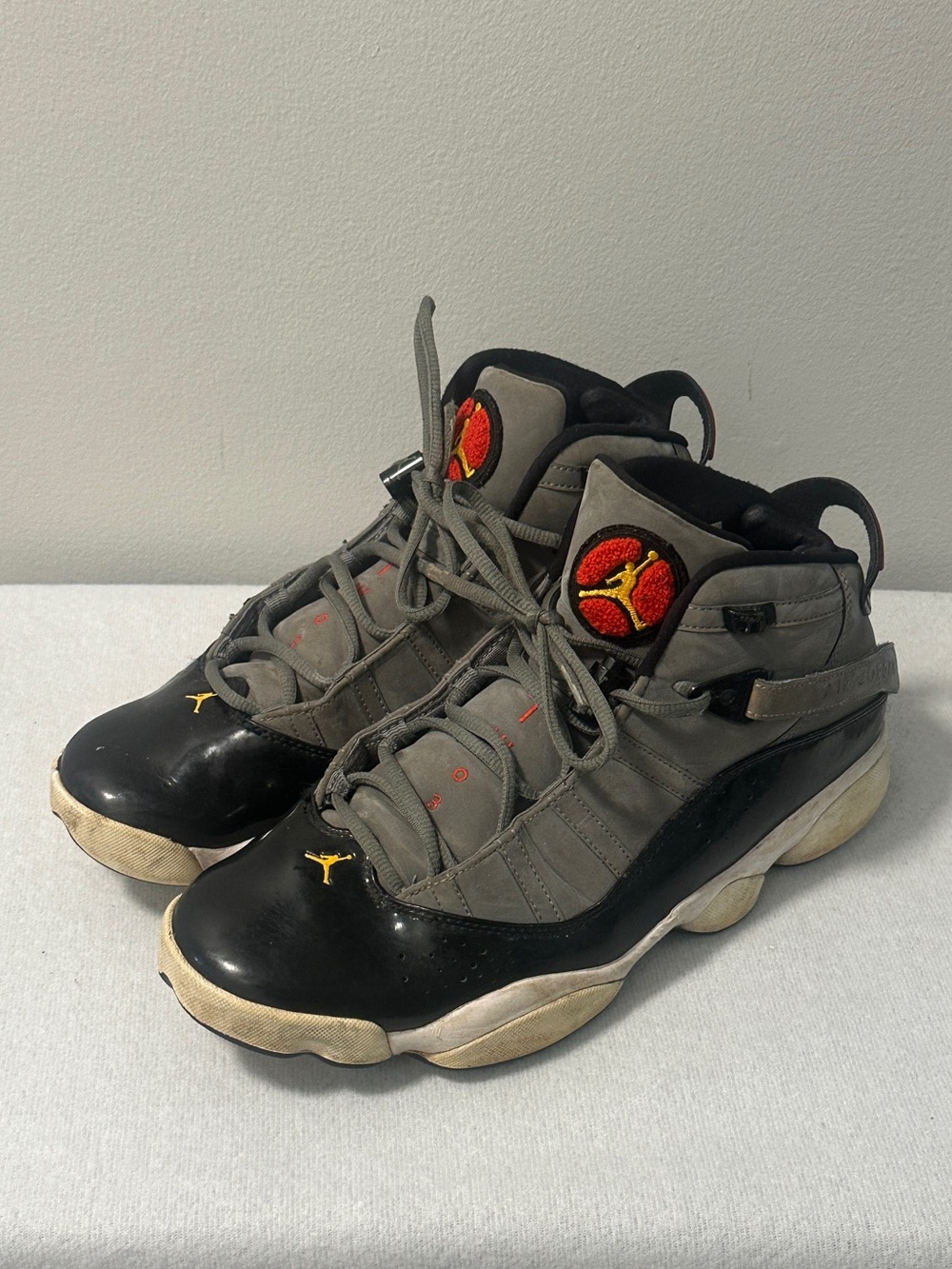 Air Jordan 6 Rings Grey Black Sneaker with Red Jumpman Patch